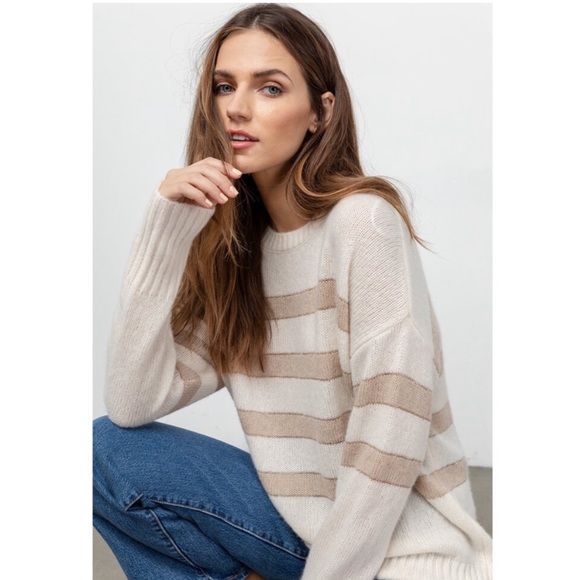 Rails Sweaters - RAILS Ivory Jute Metallic Stripe Cashmere Silk Blend Sweater M